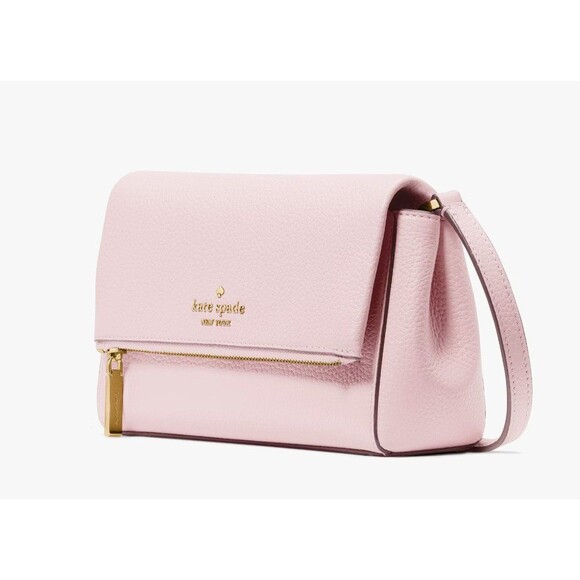 New Kate Spade Leila Mini Zip Crossbody Pebble Leather Shimmer Pink - Picture 2 of 5